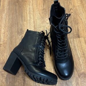 Forever 21 Black Lace-Up Block Heel Ankle Boots